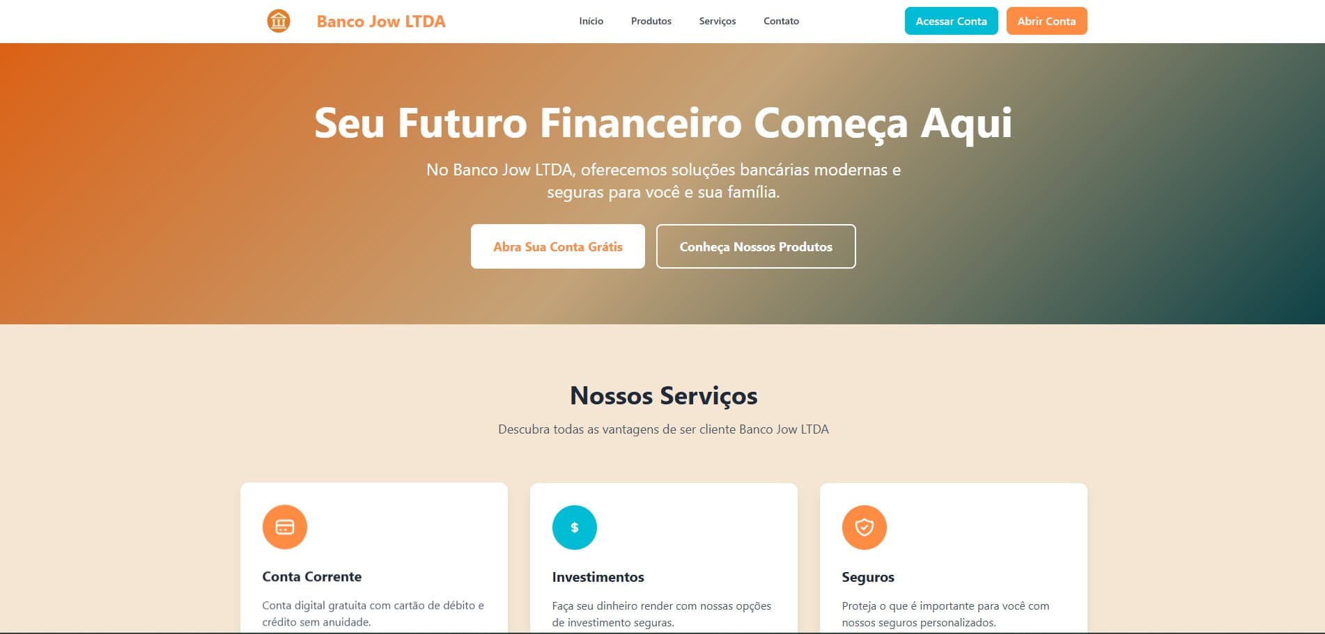 Screenshot do projeto Banco Jow LTDA