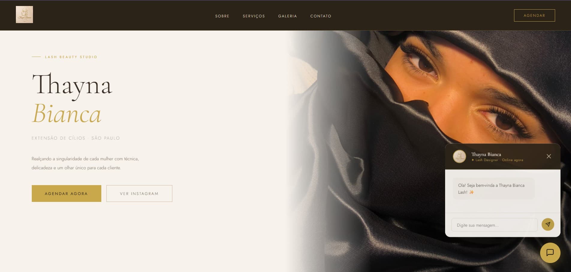Screenshot do projeto Thayna Bianca — Lash Beauty Studio